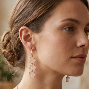 Romantic Gold Plated Rose Quartz Drop <b>Earrings</b> For Women Wedding Jewelry V - Product Image 1
