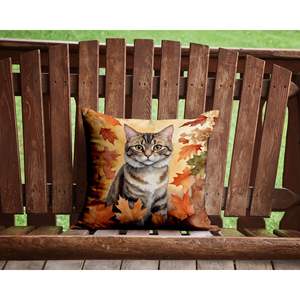 American Bobtail Cat Decorative Outdoor/Indoor <b>Throw</b> Pillow 14x14 Machine Washable <b>for</b> <b>Couch</b> Bed Patio Fall Leaves Design - Product Image 2