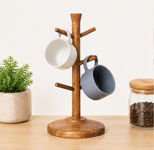 Soporte de madera rústico hecho a mano para tazas, resistente, para mostrador, expositor de tazas de café y té para el hogar o cafetería, en oferta. - Product Image 2