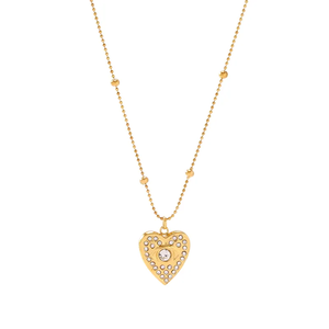 สร้อยคอจี้รูปหัวใจสำหรับผู้หญิง ทำจากสแตนเลส 304 ชุบทองคำแท้ 18K ประดับเพชรซิร์คอน บนสายเคเบิล - Product Image 1