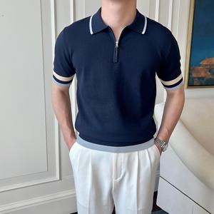 Nueva Camiseta de Punto Casual de Alta Gama para Hombre, de Verano, Manga Corta, Color Sólido, Antipilling, para Usar con Camiseta Polo - Product Image 2
