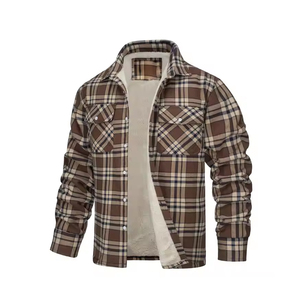 Mens Long Sleeve Stand Collar Plaid <b>Flannel</b> <b>Jacket</b> Soft Warm Comfortable Stylish Button up for Outdoor Office Everyday Wear - Product Image 3