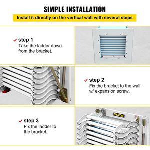 บันไดพับติดผนังแบบดึงลง 12 ขั้น สีขาว ทำจากโลหะผสม สำหรับเข้าห้องใต้หลังคา - Product Image 6