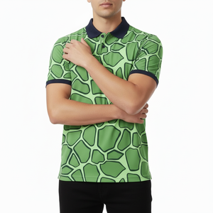 Polo Collar T-shirt Cotton Material Men's <b>Light</b> Blue Color block Short sleeve Polo Shirt with Stripes Casual Style - Product Image 4