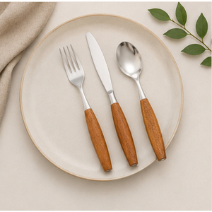 Ensemble de couverts écologiques en acier inoxydable avec manche en bois naturel, finition polie miroir, pour la restauration fine, les hôtels et les fêtes - Product Image 6