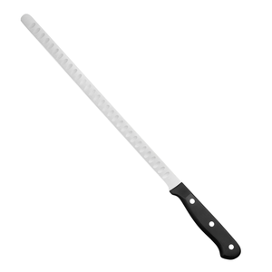 Cuchillos profesionales para rebanar con filo hueco, hoja larga y estrecha de acero inoxidable, mango negro con triple remache para trinchar carne y asar. - Product Image 2