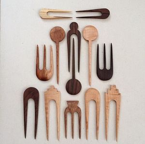 Ensemble de épingles à cheveux en bois, faites à la main, en forme de poisson et en forme de U, pour femmes, accessoires pour cheveux en bois naturel - Product Image 6