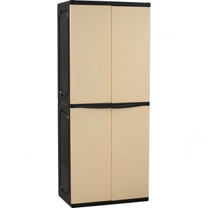 Armario de Plástico Minimalista con Marco Negro y Gabinete de Almacenamiento Beige con Dos Puertas, Barra para Colgar Ropa, Organizador para Dormitorio - Product Image 1