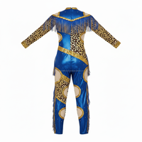 Combinaison de majorette personnalisée pour femmes, bleu léopard, paillettes, franges, uniforme de danse longueur intégrale, OEM