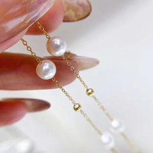 สร้อยคอไข่มุกน้ำจืดจูจี้ แรงบันดาลใจจากคนดังอินเทอร์เน็ต ดีไซน์ท้องฟ้าเต็มดาว 50 ซม. สำหรับผู้หญิง ประดับทอง 14k - Product Image 4