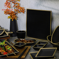 Ensemble de dîner de restaurant écologique de luxe, noir et brun, bols à sushi ronds et rectangulaires, assiette en mélamine