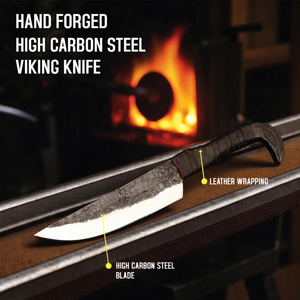 มีดแคมป์ปิ้งไวกิ้งเหล็กกล้าคาร์บอนทำมือแบบกำหนดเองของ Smith พร้อมด้ามจับรูปหัวอีกา ใบมีดตรงขนาด 5 นิ้ว รับผลิตแบบ OEM/ODM - Product Image 5