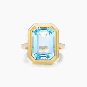 Emerald Cut Sky Blue Topaz Bezel Setting Cocktail <b>Ring</b> Rose Gold Plated Engagement Wedding <b>Statement</b> Luxury Gemstone <b>Ring</b> - Product Image 2