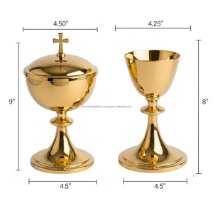 Calice et Ciboire d'église en laiton massif, faits à la main, poli miroir, pour la communion liturgique catholique, pour prêtre, Eucharistie, religieux - Product Image 2