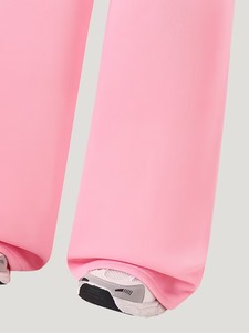 กางเกงขายาวทรงขาบานเอวสูงสำหรับผู้หญิง สีชมพูพื้น ผ้าฝ้าย 100% ระบายอากาศได้ดี แห้งเร็ว เอวยางยืด เรียบง่าย - Product Image 4