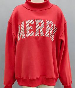 เสื้อสเวตเชิ้ตผู้หญิงทรงโอเวอร์ไซส์ แขนยาว แบบกลับด้านได้ ปักลายตัวอักษร พิมพ์ลาย Merry คอเต่า สำหรับฤดูหนาวและฤดูใบไม้ร่วง - Product Image 1
