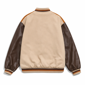 Custom <b>Men's</b> <b>Leather</b> Varsity <b>Jacket</b> Bomber Style Stand Collar Button Front Embroidered Logo Loose Fit Winter Outerwear Quick - Product Image 3