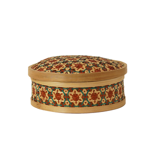 Panier de rangement rond en bambou multicolore tissé à la main avec couvercle, motif étoile hexagonale, organisateur décoratif, vente en gros - Product Image 1