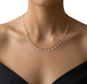 Collar de cadena con diamantes de laboratorio finos engastados en oro macizo de 10K y 14K, delicado y minimalista, con bisel de diamantes. - Product Image 4