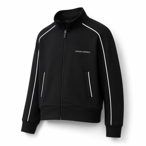Custom Logo Heavyweight Embroidered Full <b>Zip</b> Mock Neck Track Jacket OEM Supplier Premium Piped Sports Jacket - Product Image 4