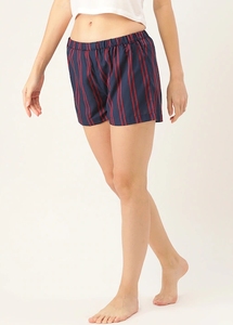 Shorts en coton rayé bleu marine pour femme, taille élastique, tricoté, respirant, décontracté, coupe régulière, taille mi-haute - Product Image 5