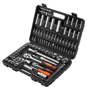 Set di chiavi a bussola da 108 pezzi con attacco da 1/4 e 1/2 pollice, misure metriche 4-32mm, bussole profonde, kit di attrezzi per meccanici - Product Image 1
