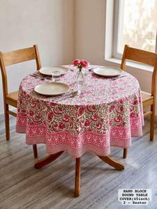 Hand Block Printed <b>Round</b> Cotton <b>Tablecloth</b> Floral Pattern 45 Inch Washable Classic Home Use - Product Image 1