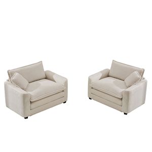 Set di Divani Lussuosi e Sofisticati con Seduta Profonda, Due Poltrone Singole in Tessuto Corduroy Beige Chiaro e Set di Due Poltrone Decorative per Soggiorno - Product Image 5