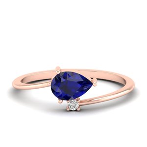 Bagues solitaires REYES en or rose 14 carats avec saphir bleu taille poire 0,75 carat et moissanite pour femme – Prix de gros - Product Image 1