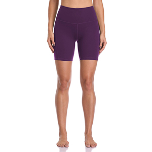 Shorts Deportivos Morados de Cintura Alta para Mujer, Estilo Deportivo, Tejido de Spandex y Poliéster, Transpirables, Cintura Elástica, Color Sólido - Product Image 1