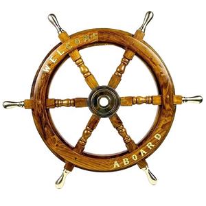 Roue de navires nautiques marins antiques en bois avec moyeu en bois Laiton polonais et décoratif Design moderne Collection nautique à vendre - Product Image 6