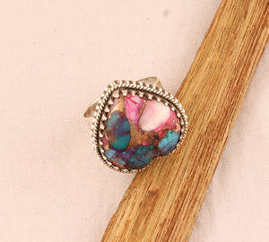 Handmade Pink Oyster Vintage <b>Ring</b> <b>925</b> <b>Silver</b> Brass Mixed Metal Antique Style Oval Cabochon Stone <b>Ring</b> High Quality Artisan - Product Image 4