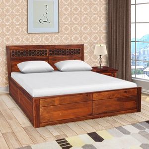 Traditional Solid Teak Wood Durable Storage <b>Platform</b> Canopy <b>Bed</b> <b>Frame</b> Drawers Luxury Bedroom Furniture Manufacturer Supplier - Product Image 1