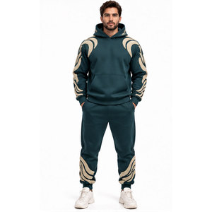 Conjunto Deportivo con Capucha para Hombre, Estampado Geométrico, Manga Larga, Ropa Casual, Transpirable, Hecho de Algodón, Corte Regular, Bolsillos Laterales - Product Image 1