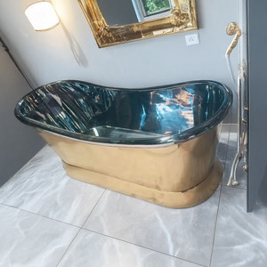 Bañera de latón con base inclinada y acabado interior en níquel, bañera independiente de lujo hecha a mano. - Product Image 4