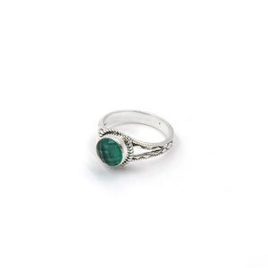 Handmade Apatite <b>Ring</b> – Round Checker Cut Gemstone <b>Ring</b>, Silver Plated <b>Statement</b> <b>Ring</b>, Nickel Free Brass Minimalist Boho Jewelry - Product Image 2
