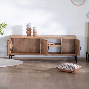 Meuble TV style Vandana Silver Detail en bois d'acacia massif avec pieds en métal Geonidum 160cm, 3 portes et 2 niches - Product Image 5