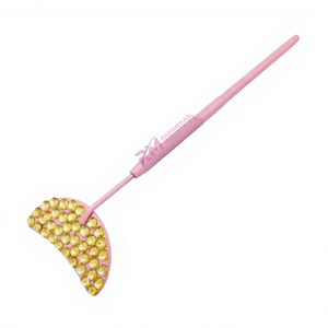 Miroir d'inspection pour extensions de cils en forme de lune, couleur rose poudrée, avec poignée en pierre dorée/diamant. - Product Image 3