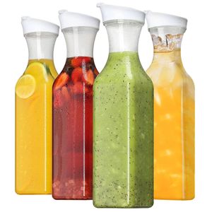 4 Pack 50 oz Water Carafes with Flip Top Lids Square <b>Plastic</b> Clear Pitchers for Juice Iced Tea Fridge Storage <b>Drinkware</b> - Product Image 1