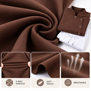 Conjunto de Uniforme Médico Unisex de Manga Corta en Algodón y Poliéster Tejido, Color Marrón, Cuello Alto con Broches y Pantalones Blancos, Uniforme de Hospital - Product Image 5