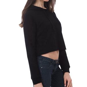 Women <b>Black</b> <b>Cropped</b> Nonwoven Fleece Breathable Hoodie <b>Long</b> <b>Sleeve</b> Casual Pullover Streetwear Front - Product Image 2