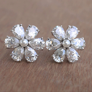 14K White Gold Pear Pearl Diamond Halo Stud <b>Earring</b> Lab-Grown Diamond Elegant Fine Jewelry Wedding Gift for Women - Product Image 1