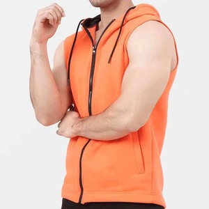 Sudadera de Forro Polar con Capucha y Cierre de Cremallera para Hombre, Color Naranja Sólido, Corte Regular Informal, para Otoño - Product Image 1