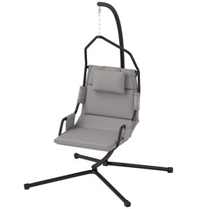 Sedia a dondolo grigia con supporto e cuscino con rivestimento in PA, telaio in acciaio, per interni ed esterni, altalena sospesa da patio - Product Image 1