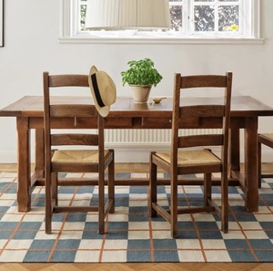 Alfombra de Área de Tejido Plano Geométrico Contemporáneo Hecha a Mano 100% Lana, Azul Marfil, Pelo Medio, para Sala de Estar, Lavable, con Respaldo Reversible - Product Image 1
