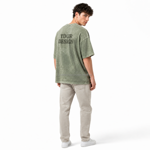 Camisetas de hombre con lavado ácido, 100% algodón, oversize, transpirables, casuales, de manga corta, con estampado digital, 320g, ecológicas, estilo urbano, color liso. - Product Image 5