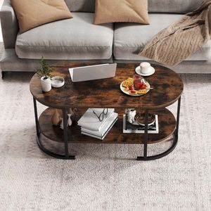 Oval 2-Tier Wooden Accent Coffee Table with Spacious Tabletop and <b>Open</b> <b>Storage</b> Shelf - Product Image 1