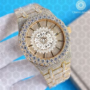 Charm_Jewells Montre de luxe en or et diamants, ronde, analogique, à quartz, bracelet en acier inoxydable, 42 mm, fermoir pliant unisexe - Product Image 2