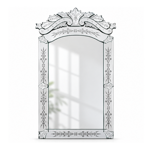 Antique Style Venetian <b>Mirror</b> with Curved Arch Top and Hand Engraved Floral Frame Premium Decorative Glass <b>Mirror</b> for Interiors - Product Image 1