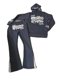 2026 Sportswear 450gsm Heavyweight Acid Wash 100% Cotton Stacked Sweat Suits for Flared Sweatpants Hoodies Set 3D <b>Foaming</b> - Product Image 4